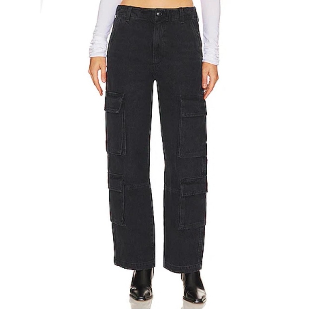Citizens Of Humanity Wide Leg Cargo Pants in Black/Gray Wash Cotton Size 25
